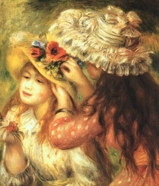 Pierre Renoir Girls Putting Flowers in their Hats Norge oil painting art